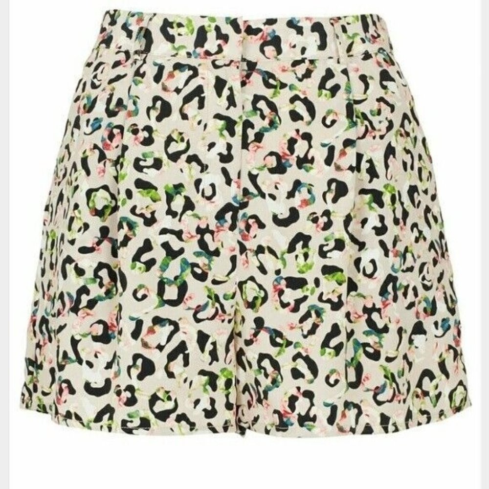 Topshop Womens Shorts 6 Chiffon Animal Print High Rise Pleated Dress
